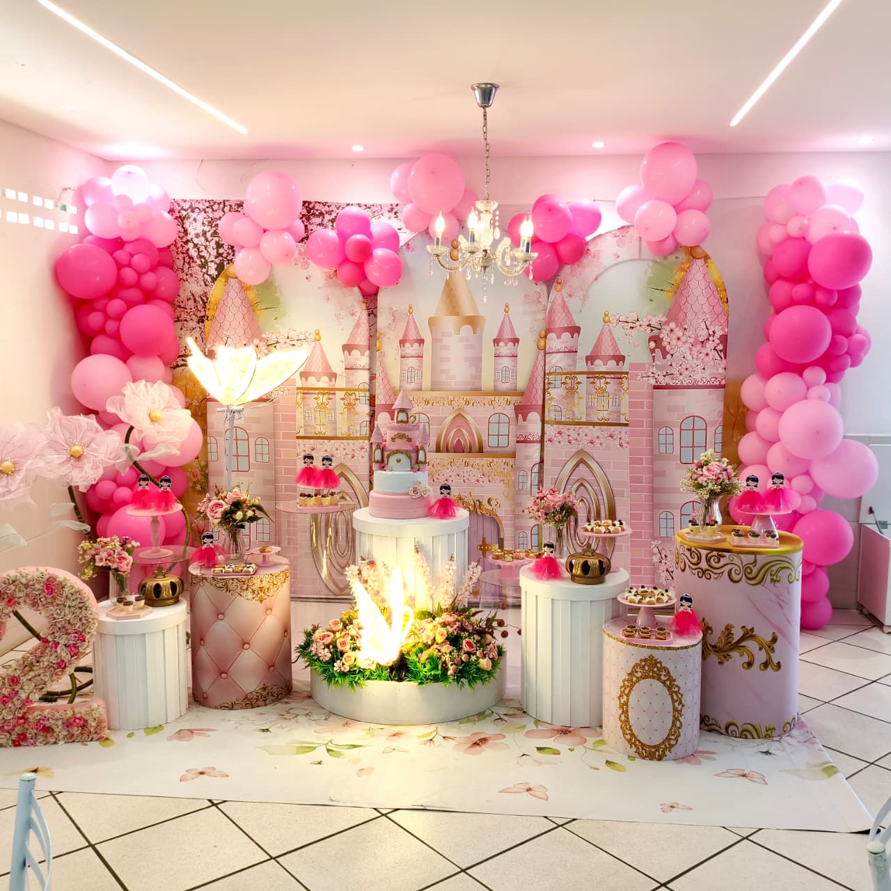 Decoração tema castelo das princesas em tons de rosa